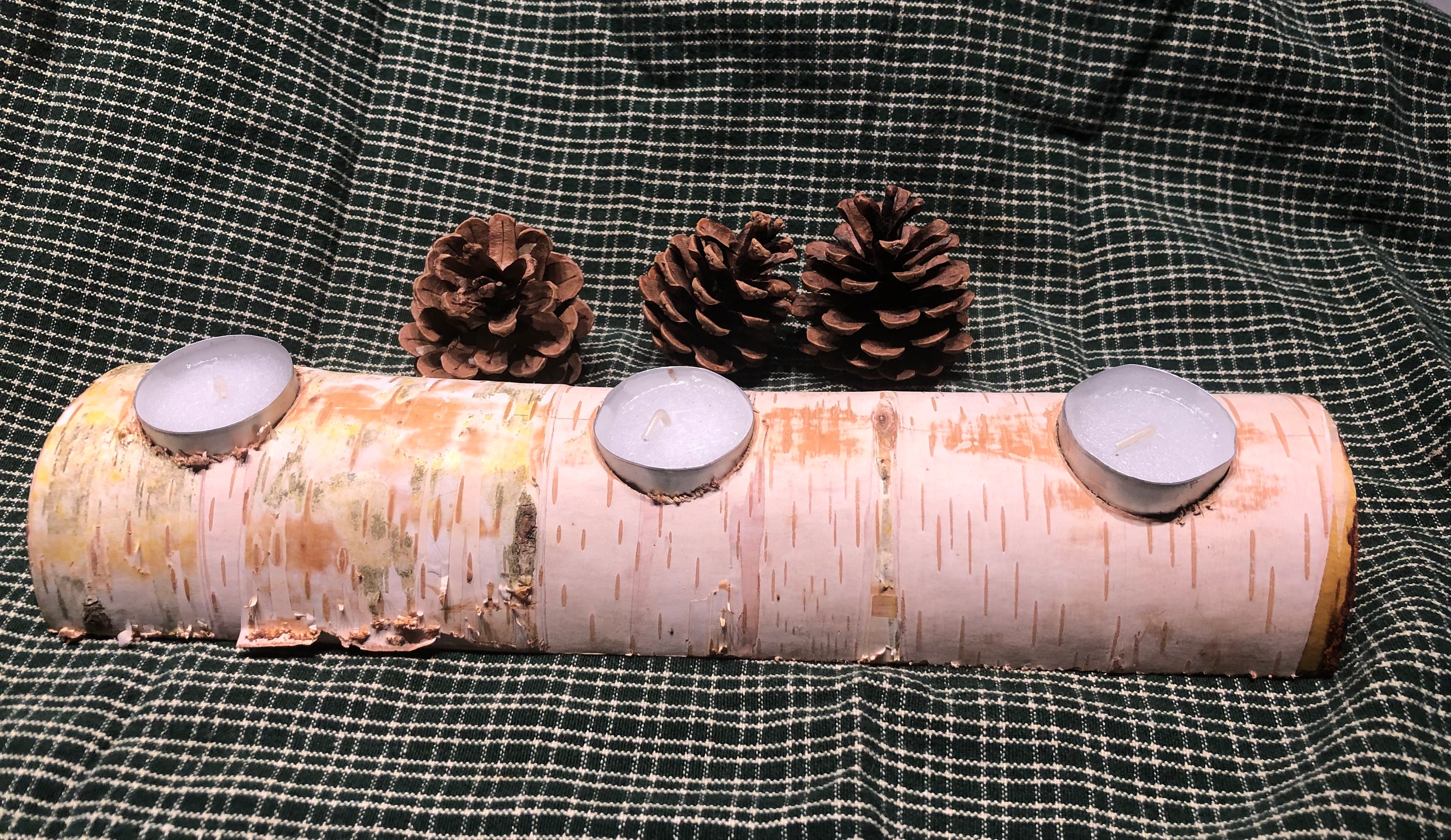 Birch Yule Log Centerpiece Tea Light Candle Holder Etsy