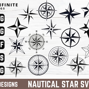 Nautical Star & Compass SVG Bundle: 15 Designs (Digital Download)