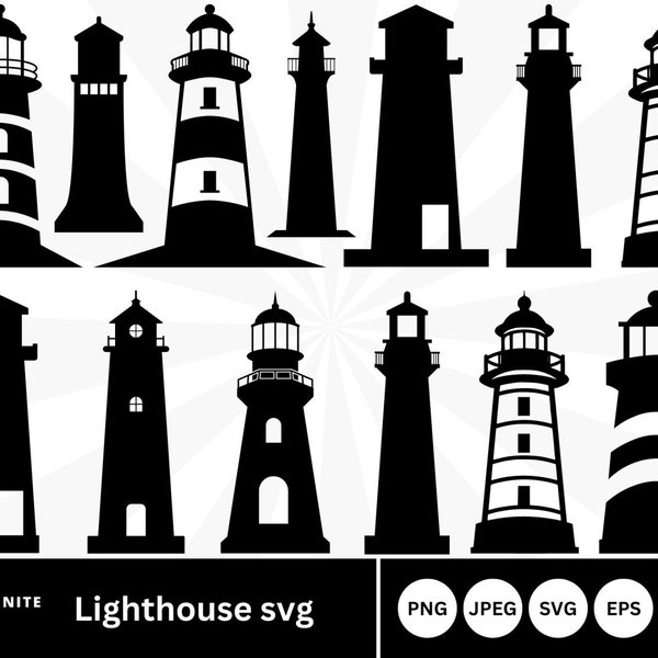 Phare Svg, Clipart phare, Silhouette phare, phare png, phare de l'océan svg, fichier coupé phare, vecteur de phare