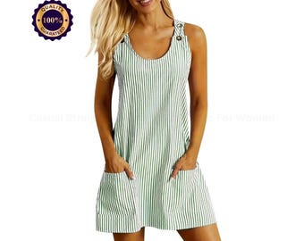 Patchwork Striped Mini Dress: Sleeveless U-Neck Summer Outfit