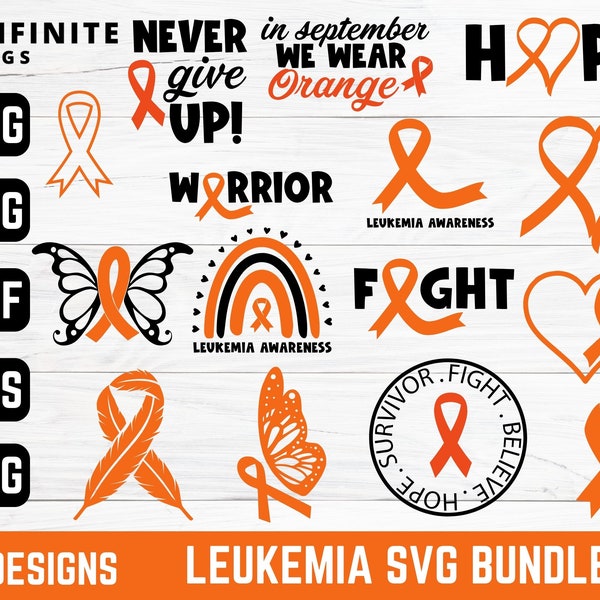 Leukemia Svg - 15 Design BUNDLE - Leukemia Awareness - Leukemia Png - Cancer Ribbon Svg - Leukemia Ribbon - Orange Leukemia Svg - Butterfly