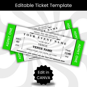 Bearbeitbare Ticketvorlage, Ticketvorlage, Konzertticketvorlage, Ereigniskarte, Benutzerdefinierte Ereigniskarte, DIY-Veranstaltungskarte, Canva-Vorlage