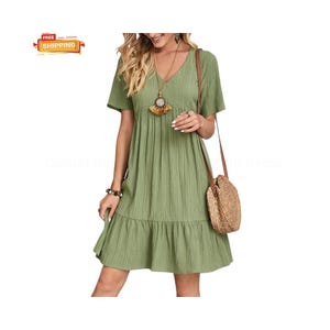 Boho Ruffle Mini Dress: Summer V-Neck A-Line Beach Dress