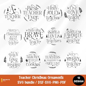 Pacote de SVG de Professor de Natal - 12 Design - Svg de Professor - Svg de Enfeite de Natal - Svg de Enfeite de Natal de Professor - Enfeite Redondo - Arquivo de Corte