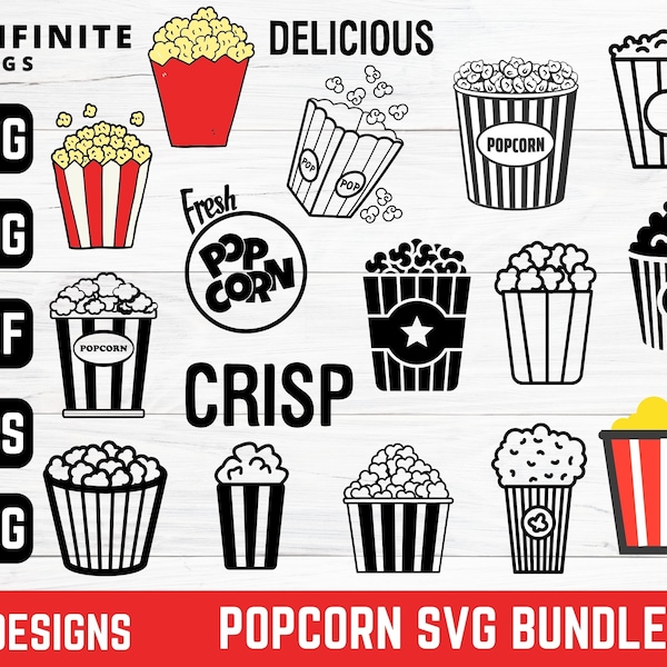 Popcorn SVG - Popcorn Cut Datei - 17 Design - Popcorn Png - Popcorn Eimer - Silhouette - Popcorn Bowl Png - SVG-Dateien für Cricut - Film svg