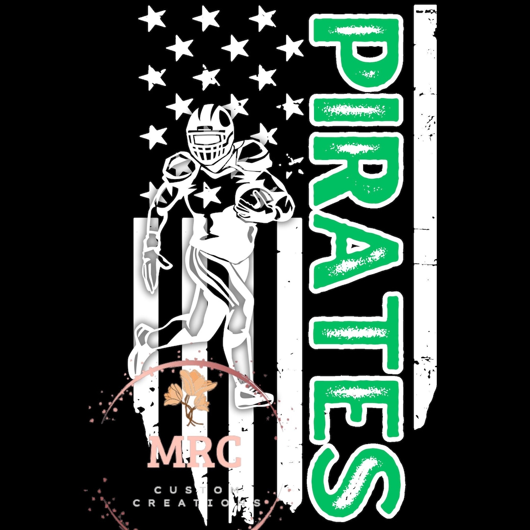 Pirates American Flag Football PNG Design With Green Pirates Distressed