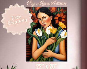 Mexican Folk Wall Art | Latina Print | Antique Oil Painting | Rustic Botanical Decor | Southwestern Hispanic | PHYSICAL POSTER | MexiArtisan