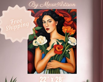 Mexican Folk Wall Art | Latina Print | Antique Oil Painting | Rustic Botanical Decor | Southwestern Hispanic | PHYSICAL POSTER | MexiArtisan
