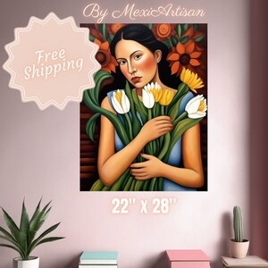 Mexican Folk Wall Art | Latina Print | Antique Oil Painting | Rustic Botanical Decor | Southwestern Hispanic | PHYSICAL POSTER | MexiArtisan
