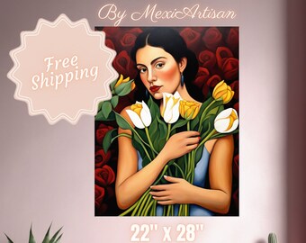 Mexican Folk Wall Art | Latina Print | Antique Oil Painting | Rustic Botanical Decor | Southwestern Hispanic | PHYSICAL POSTER | MexiArtisan