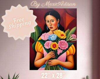 Mexican Folk Wall Art | Latina Print | Antique Oil Painting | Rustic Botanical Decor | Southwestern Hispanic | PHYSICAL POSTER | MexiArtisan