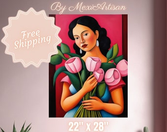Mexican Folk Wall Art | Latina Print | Antique Oil Painting | Rustic Botanical Decor | Southwestern Hispanic | PHYSICAL POSTER | MexiArtisan