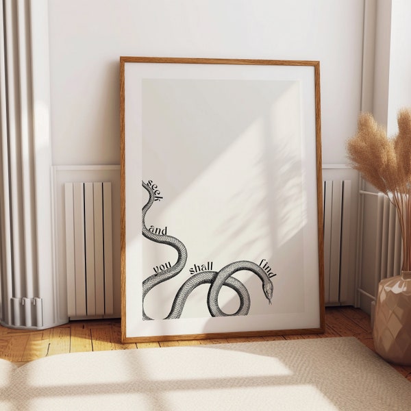 Poster noir et blanc de serpent | Art mural rétro | Art mural urbain | Décoration originale | Mur galerie en noir et blanc | Art de style tatouage serpent