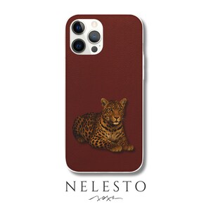 Étui pour portable léopard | Similicuir bordeaux | Étui flexible de luxe | Esthétique animalière | iPhone 13 14 15 Pro Max | Samsung Galaxy S25