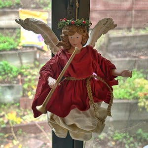 Vintage Kurt S. Adler Fabriche Flying Red and Gold Christmas Angel Ornament