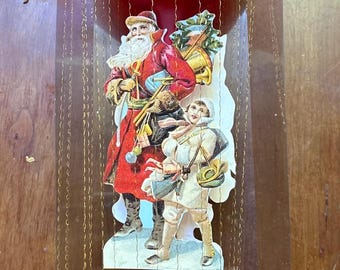 Vintage Inge Glas Santa Balloon Ornament, Victorian Scrap Santas, Gold Tinsel