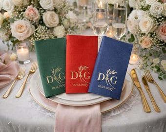 Personalized Wedding Napkins | Custom Name & Date Napkins | Gold Foil Monogram Napkin | Wedding Table Decor Favor