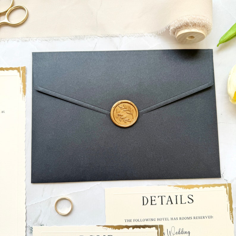 Modern Wedding Invitation, Gold Foil Edge Wedding Invite Set With Black ...