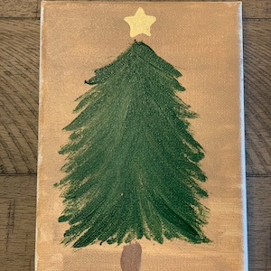 4x6 Christmas Tree, Gold and Evergreen with star, Prop-able art, Layer-able, hang-able Christmas decor, Minimalist Christmas Decorations