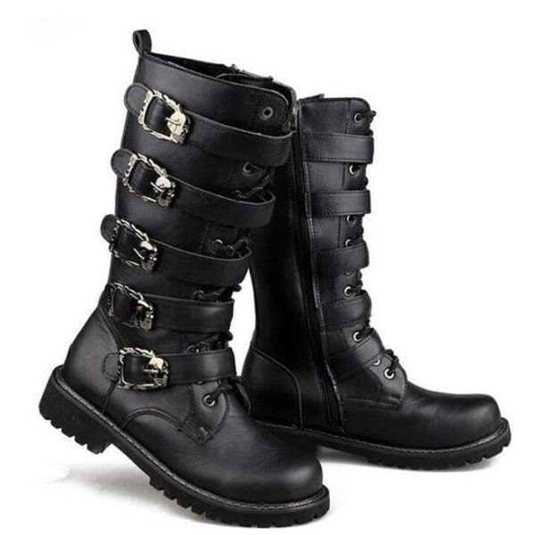 Kunstleder Schnürstiefel, Gothic Style Ankle Boots, Klassische Leder Motorradstiefel, Chunky Schnalle Schnürstiefel, Edgy Biker Stiefel