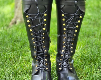 Medieval Lace Up Knee High Boots for Men, Medieval Renaissance Cosplay Boots, Rivet Motorcycle Boots, Men's Renaissance Pull On Boots