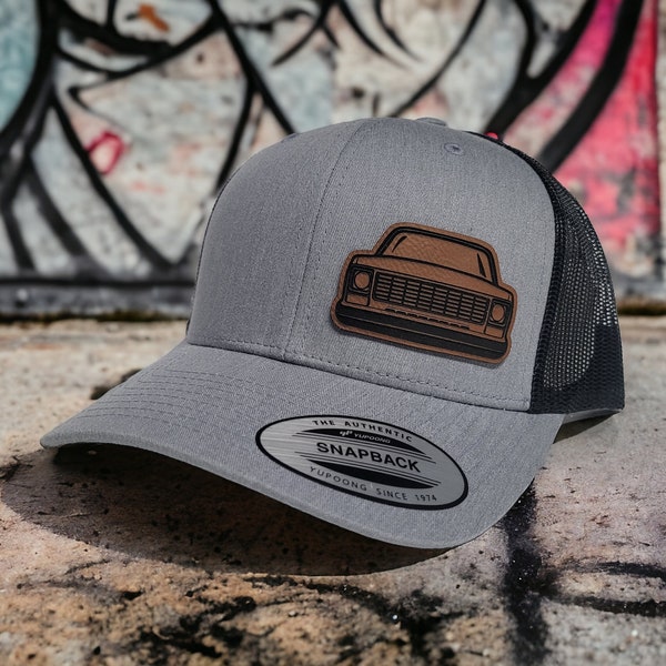 Vintage Chevrolet Squarebody Frontend Snapback Truck Hat | Custom Laser Engraved Leatherette Patch | 1973-79