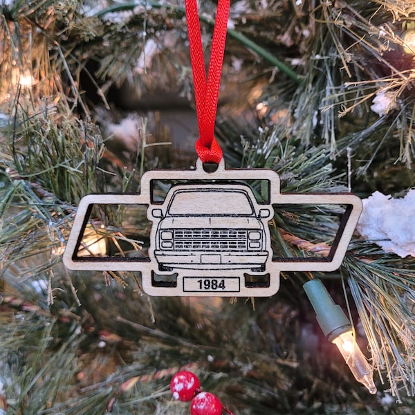 Chevrolet Squarebody Bowtie Christmas Ornament - Personalized Truck Year