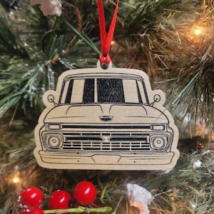 Custom Laser Cut & Engraved 1966 Ford F100 Truck Christmas Ornament – Front View Design