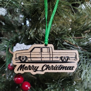 Chevrolet Squarebody Crew Cab Truck Wood Engraved Christmas Ornament - Vintage Holiday Decor