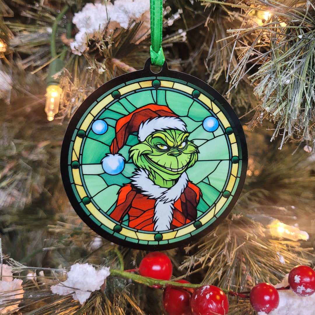 The Grinch Stained Glass Style Christmas Ornament Etsy