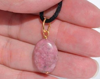 Rhodonite Gemstone Pendants: Natural Genuine Gemstones, Gold/Gunmetal/Silver-Plated Wire Wrapping, Multiple Options