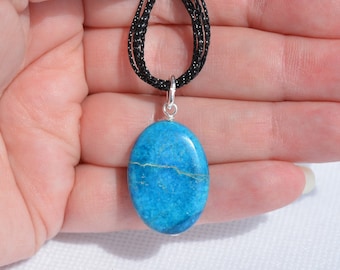 Blue Jasper Gemstone Pendants: Genuine Gemstone, Silver-Plated Wire Wrapped, Everyday Jewelry, Multiple Options