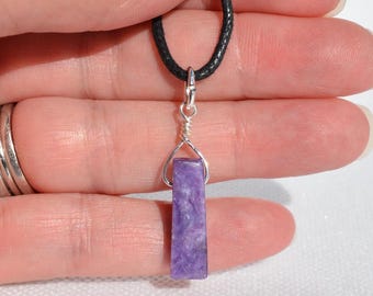 Charoite Gemstone Pendants: Silver-Plated Wire Wrapped Authentic Gemstone, Multiple Options