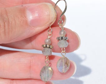Labradorite Gemstone Earrings: Natural Genuine Gemstones, Everyday Jewelry, Multiple Sizes/Options