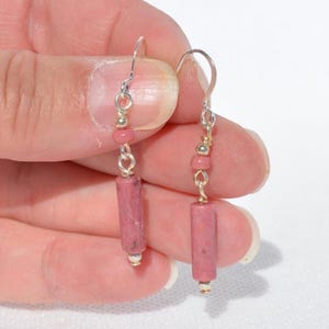 Rhodonite Gemstone Earrings: Natural Genuine Gemstones, Multiple Long Gold Gunmetal & Silver Options 4 -Silver 1.75 in.