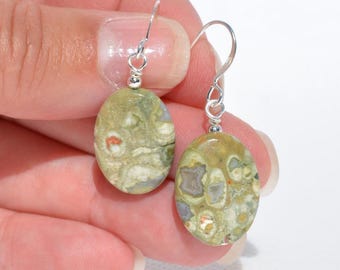 Rhyolite Gemstone Earrings: Natural Authentic Gemstones, Everyday Jewelry, Multiple Sizes/Options
