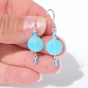 Peruvian Blue Opal Gemstone Earrings: Natural Genuine Gemstones, Gold/Silver Ear Wire, Multiple Options 1 - Silver 1.5 in.