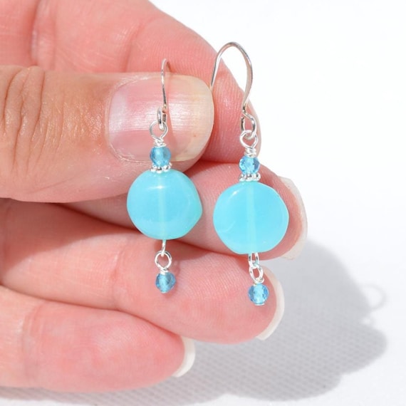 Peruvian Blue Opal Gemstone Earrings: Natural Genuine Gemstones, Gold/Silver Ear Wire, Multiple Options