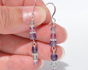 Rainbow Fluorite Gemstone Dangle Earrings: Natural Genuine Gemstones, Multiple Colors/Options