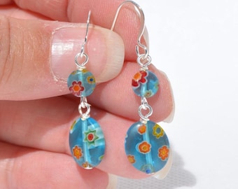 Millefiori / Murano / Venetian Style Glass Earrings:  Everyday Dangle Earrings, Multiple Color Options
