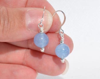 Blue Agate Earrings: Genuine Gemstones, Everyday Jewelry, Silver/Gunmetal Ear Wire, Multiple Options