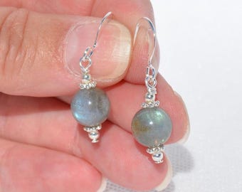 Labradorite Gemstone Earrings: Natural Genuine Gemstones, Everyday Jewelry, Multiple Sizes/Options