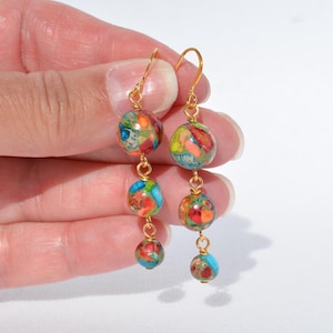 Multiple Jasper Gemstone Earrings - Dyed Jasper - Fun & Colorful Earrings - Extra Long gemstone earrings - Everyday Earrings