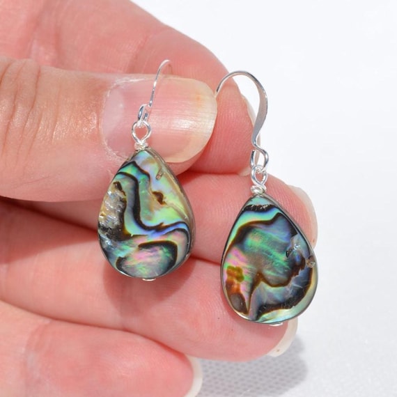 Abalone Earrings: AKA Paua Shell - Genuine & Natural - Teardrop Shape - Everyday Earrings - Multiple Handmade Options