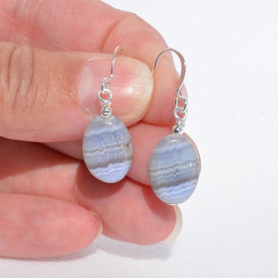 Blue Lace Agate Earrings: Natural Genuine Gemstones, Everyday Jewelry, Multiple Designs/Options