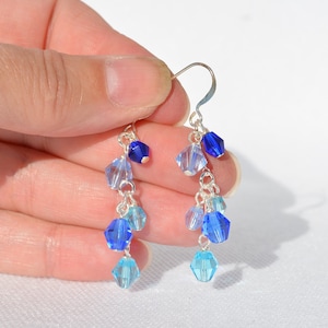 Authentic Czech Fire Polished Glass Earrings - Faceted glass beads in cascading layers of Blue - Multiple Options - Great for everyday wear!