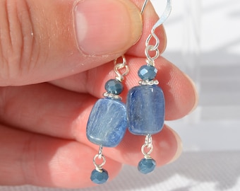 Kyanite Gemstone Earrings: Natural Genuine Gemstones, Silver-Plated Ear Wire, Everyday Jewelry, Multiple Sizes/Options