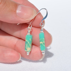 Jasper Gemstone Earrings - Genuine Gemstone - Imperial Jasper - Jasper Sea Sediment Earrings - Green Jasper - Everyday Lightweight Earrings