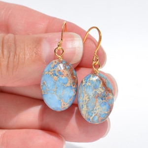 Multiple Blue Jasper Earrings - Genuine Gemstone earrings - Handmade Jasper earrings with gunmetal, gold, or silver options