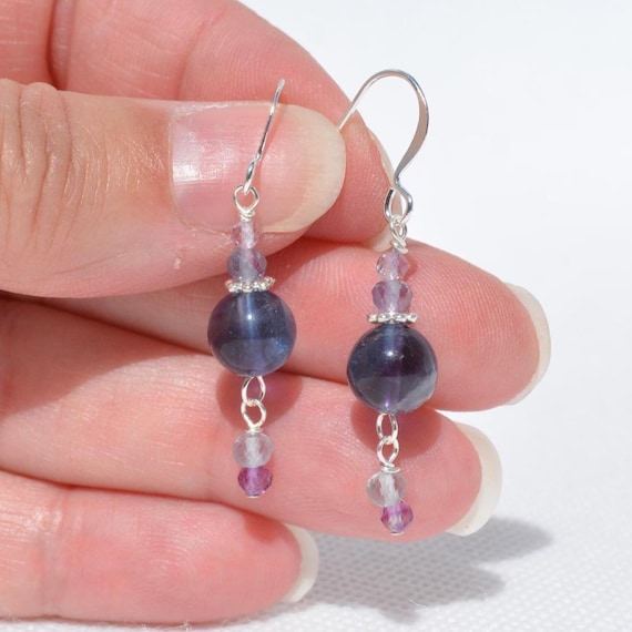 Rainbow Fluorite Gemstone Dangle Earrings: Natural Genuine Gemstones, Multiple Colors/Options